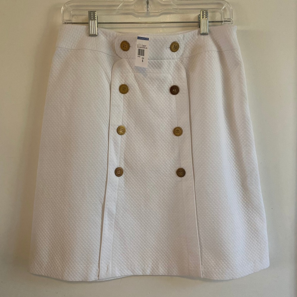 J. McLaughlin White Quilted Cotton Gold Button A-Line Skirt‎ Size 6 New